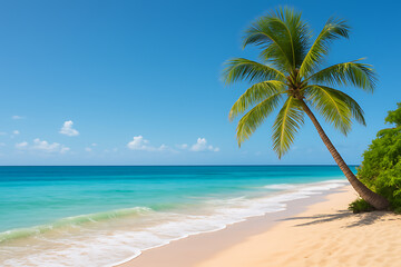 Fototapeta premium ヤシの木が揺れる真夏のトロピカルビーチ