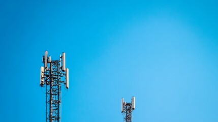 Obraz premium Communication Towers Against a Clear Blue Sky in a Rural Area Enhancing Connectivity for Local Residents and Businesses