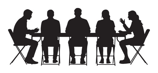Silhouette vector illustration of businesspeople having a meeting or conference sitting around a table 