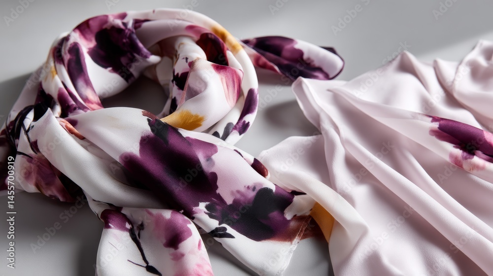 Poster This composition displays a repeating floral design in soft colors against a light fabric, featuring an open area for text or branding applications