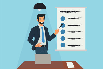 Presenting the business strategy plan. Businessman outlining key points on a whiteboard. Strategic planning, business development, and goal setting concept.