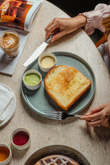 Golden Toasted Bread with Spreads A Serene Cafe Breakfast