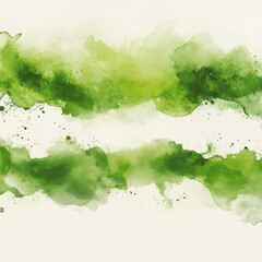 Obraz premium Abstract green watercolor background with soft brush strokes and splashes.