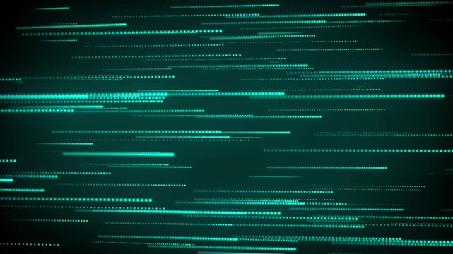 Abstract structure of blue dots with light on a black background. Science backdrop with moving particles. Digital transfer of big data.