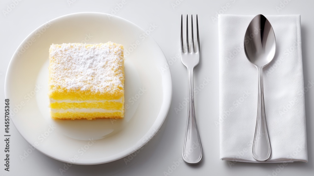 Poster overhead view of a layered dessert featuring mascarpone and soaked sponge displayed on a plate, with