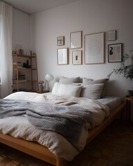 A Serene Bedroom Sanctuary: A Study in Minimalist Interior Design with Natural Light and Artistic Home Decor Touches Home Concept Style
