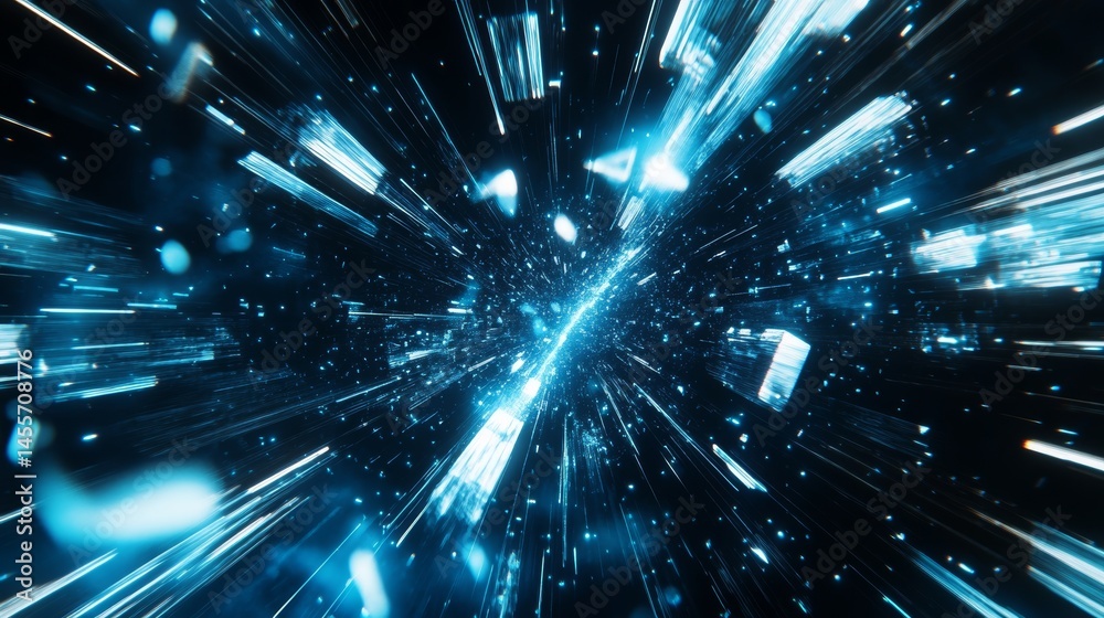 Aufkleber Visual Representation of Digital Data Flowing Through a Futuristic Network in a Vibrant Blue and Orange Color Scheme