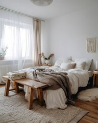 Creating a Cozy and Inviting Bedroom Interior Design Concept with Neutral Colors and Natural Textures for a Relaxing and Stylish Space