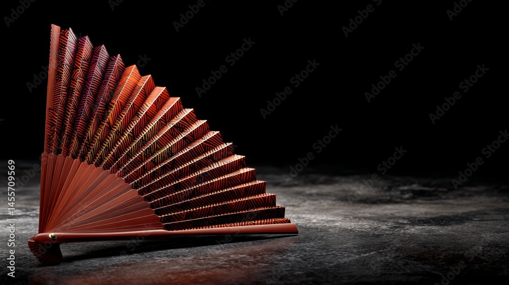 Aufkleber a beautifully detailed folding fan made of lacquered wood and patterned silk rests slightly open on 