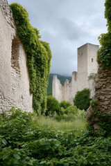 Fototapeta premium majestic abandoned castle stands tall against soft light background