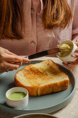 Golden Toasted Bread with Butter and Spread A Serene Culinary Moment