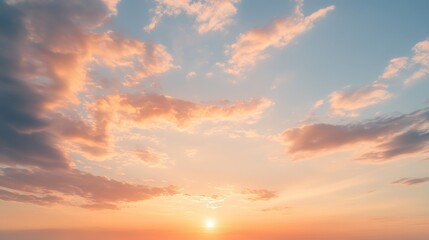 Obraz premium Vibrant Sunset Over a Tranquil Horizon With Colorful Clouds Reflecting Warm Hues During Twilight Hours