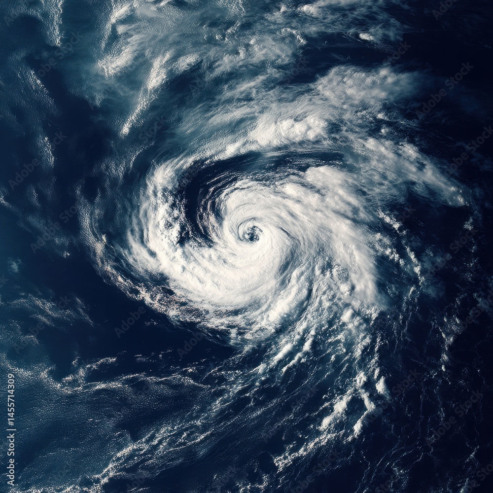 Wall mural aerial view of a powerful hurricane displaying swirling clouds and intense weather patterns