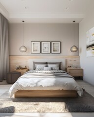 Serene Bedroom Retreat A Harmonious Blend of Comfort and Style With a Neutral Color Palette and Modern Design Concepts Throughout The Room