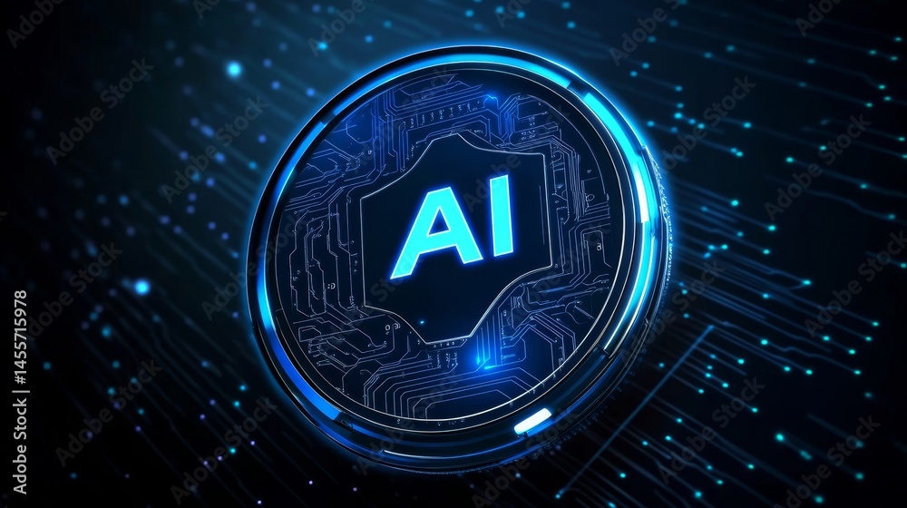 Aufkleber Digital Circuit Board Featuring Illuminated AI Symbol Representing Advancements in Artificial Intelligence Technology in Modern Computing
