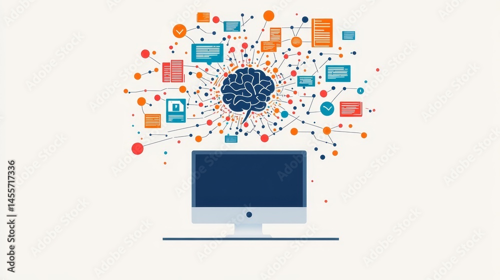 Aufkleber Digital Data Stream Flowing in a Burst From a Central Point Creating a Visual Representation of Information Transfer and Connectivity