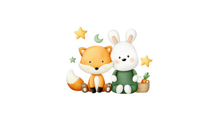 Fototapeta premium Two stuffed fox toys sitting together on a neutral background showcasing their detailed features and textures