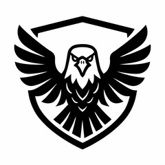 Obraz premium Black and White Illustration of Fierce Eagle in Shield Emblem