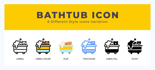 Fototapeta premium Bathtub icon set pack vector illustration.
