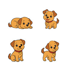 Vector illustration Adorable Puppy Poses in Cute Sitting and Lying Positions