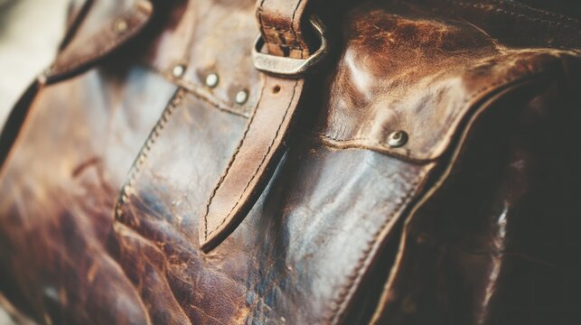 Brown leather bag texture close up vintage style and craftsmanship