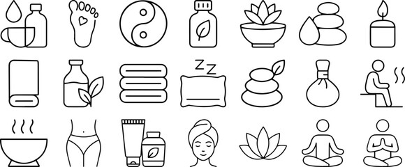 Wellness & Spa Line Editable Icons Set – Vector Illustration in Modern Thin Line Style of Healthy Living, Beauty, and Relaxation Elements