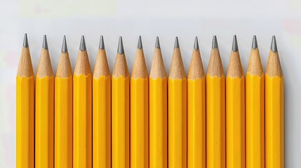 A row of yellow pencils with sharp graphite tips sits neatly on a white background, symbolizing the start of a new school year.
