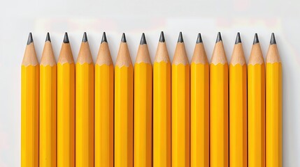 A row of yellow pencils with sharp graphite tips sits neatly on a white background, symbolizing the start of a new school year.
