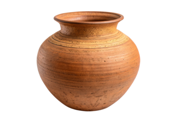 A brown, old, handmade clay jug, a traditional earthenware pot, and an antique terracotta vase are isolated on white