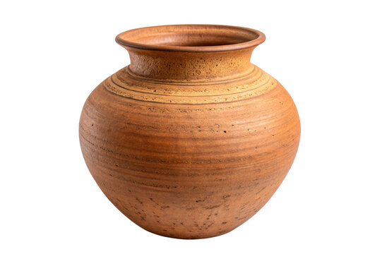 A brown, old, handmade clay jug, a traditional earthenware pot, and an antique terracotta vase are isolated on white