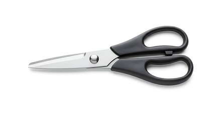Fototapeta premium Close up of a pair of scissors with silver blades and black handles