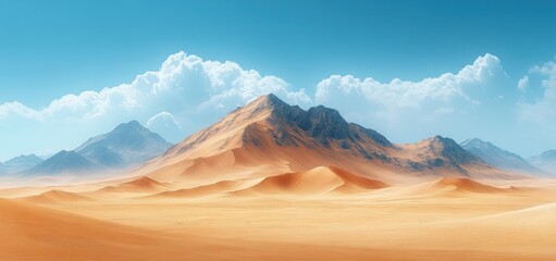 Majestic Desert Landscape: Golden Sands and Azure Sky