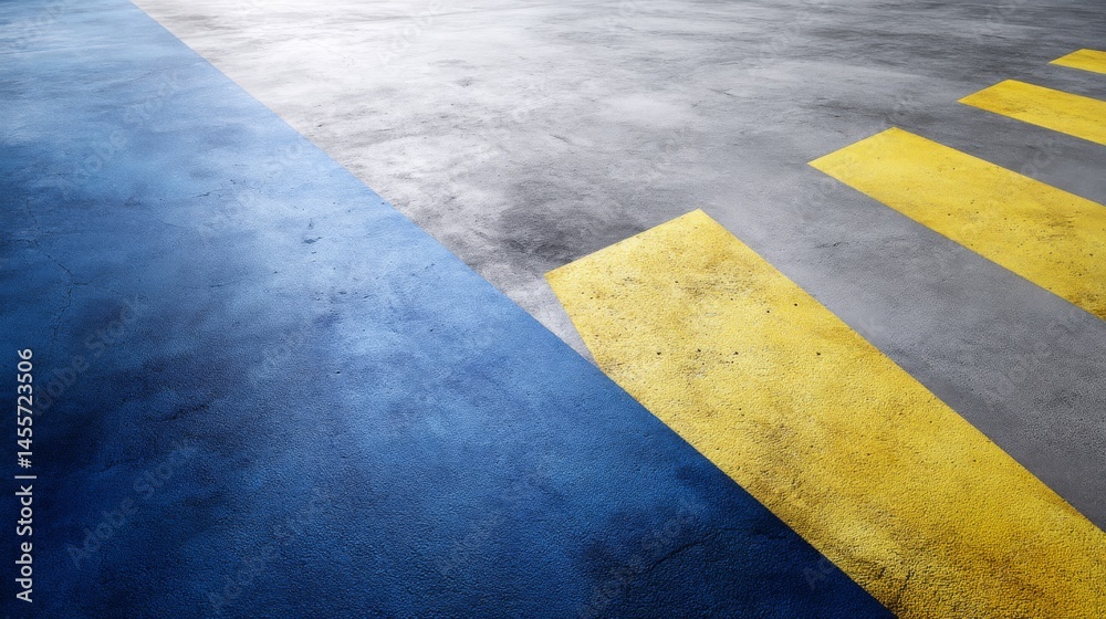 Poster vivid cobalt blue and mustard yellow diagonal lines form a bold, graphic pattern on a surface, leavi