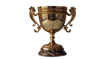 Golden trophy cup award winning prize competition shiny gold object on transparent background