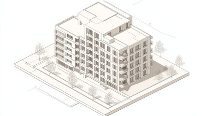 Fototapeta premium Modern Urban Apartment Complex Design Featuring Landscaped Areas and Multiple Floors With Glass Facades in a City Setting
