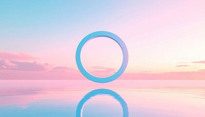 Calm reflections of a blue circle in serene waters tranquil seascape at dawn digital art perspective