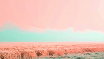 Obraz premium Serene sunset over wheat fields rural landscape nature photography tranquil environment wide angle view dreamy aesthetic