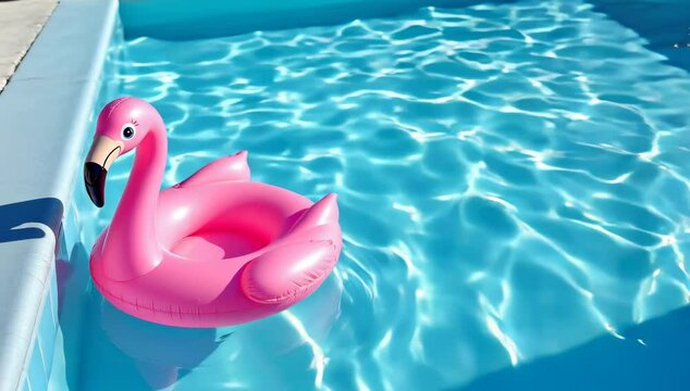 Pink Flamingo Pool Floatie on Tropical Blue Water Surface