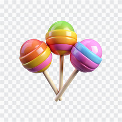 3D Lollipops Icon Render | Sweet Candy Stick PNG | Colorful Sugar Treat Illustration

