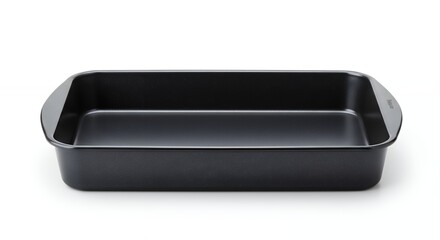 Isolated black baking pan on white background for cooking recipes and food preparation