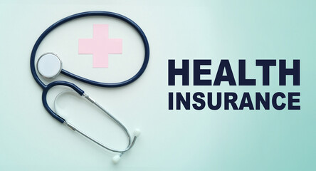 Stethoscope and red heart on white background, top view. Health insurance concept