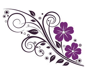 Stylized Floral Artwork with Purple Flowers and Curved Black Vines