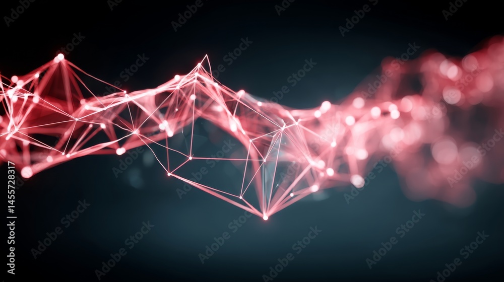Aufkleber Crimson lattice of interconnected lines pulses with light against a dark backdrop, creating an engaging and modern visual suited for technological themes