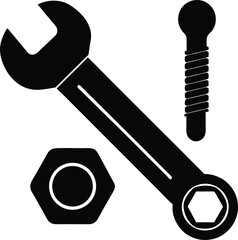 wrench and bolt combo on white background 
