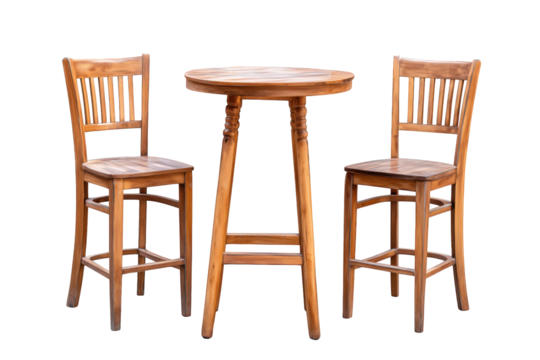 Rustic Wooden Table and Two High Chairs Set On Transparent Background