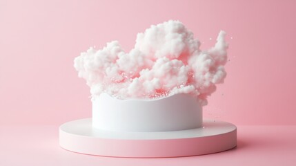 Dreamy Pink Cloudscape on White Pedestal for Product Display and Gentle Presentation