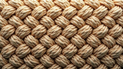  3D braided rope texture, repeating seamless pattern of twisted strands, natural fiber look, beige color, top-down view, photorealistic rendering"