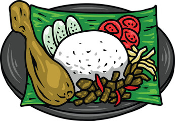 Nasi Uduk Indonesian Local Food Illustration