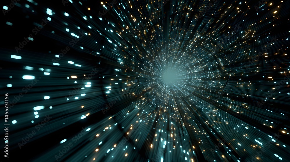 Poster futuristic data stream visuals creating a dynamic wallpaper with digital particles flowing through t