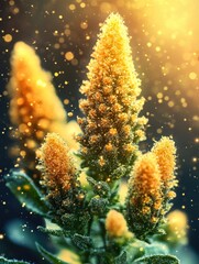 Fototapeta premium Golden Plant Buds Illuminated by Bokeh Lights Creating a Dreamy and Magical Atmosphere